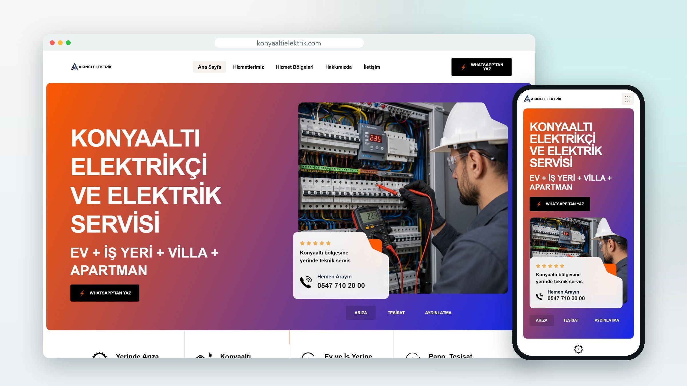 Konyaaltı Elektrik web sitesinin görünümü