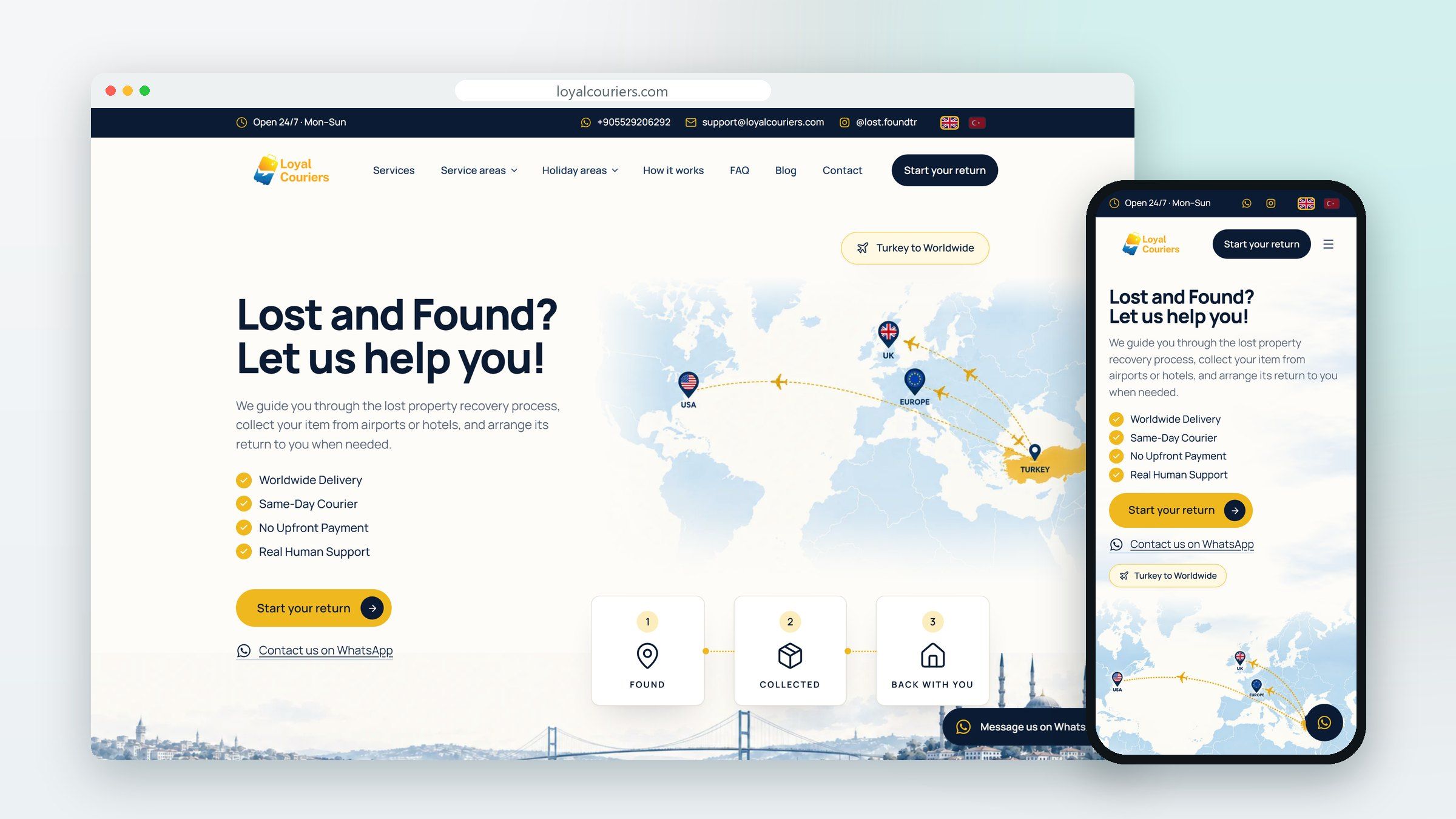 Loyal Couriers web sitesinin görünümü